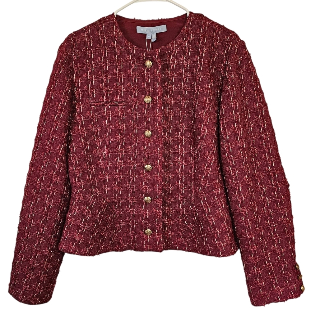 Hill House The Valentina Jacket Tweed Blazor Burgundy Maroon Jacket